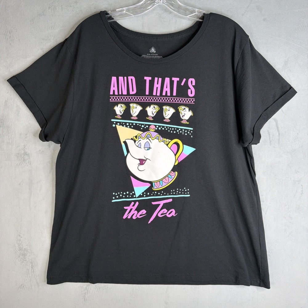 Disney Chip Beauty & the Beast Tee Women's 2XL Black Graphic T-Shirt